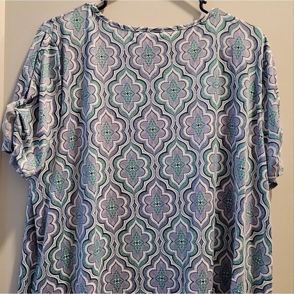 Ruby Rd short sleeve shift Tee dress. Size PXL. Blue Slate, White, Purple, Green - Picture 6 of 8